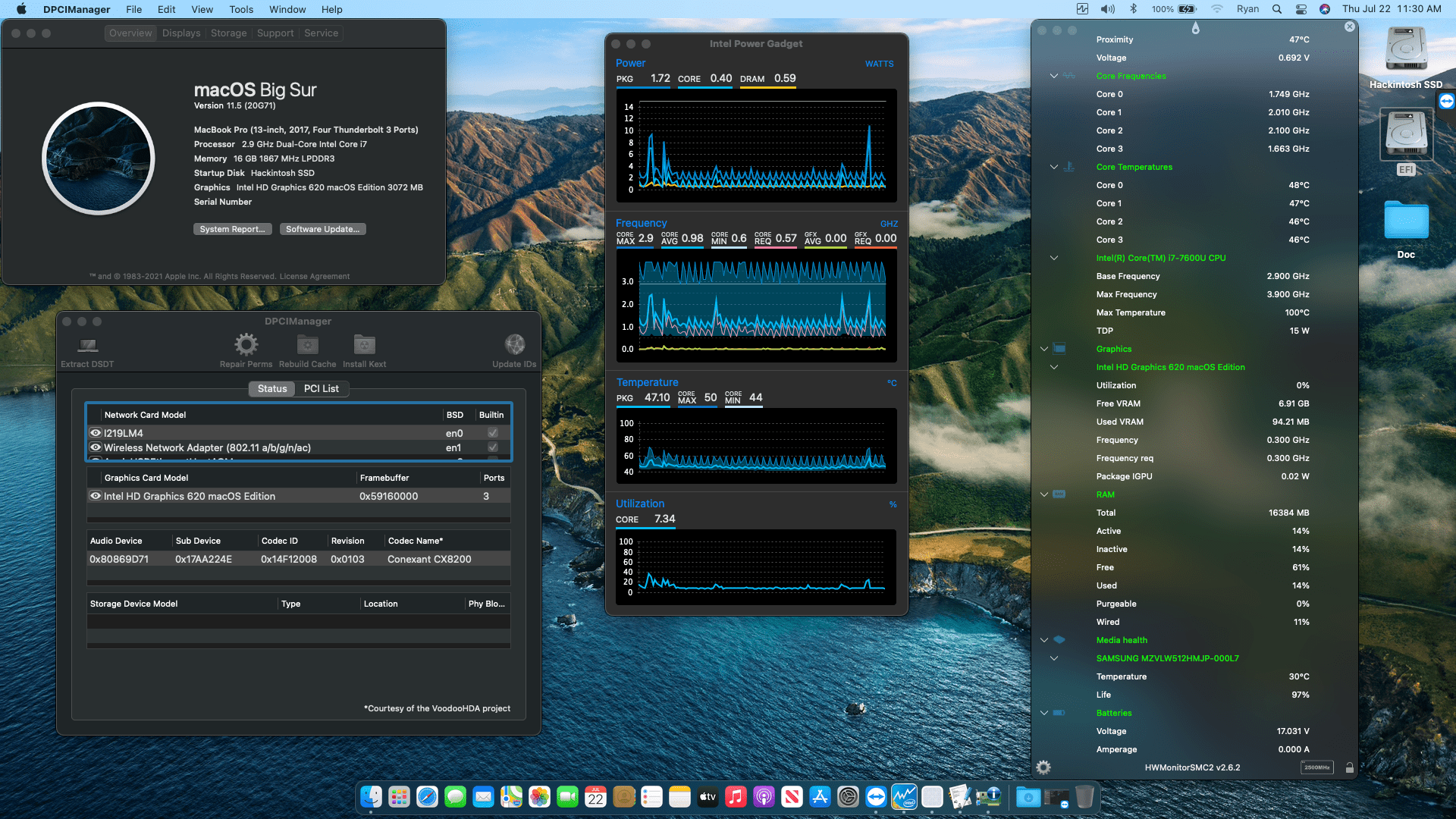 Success Hackintosh macOS Big Sur 11.5 Build 20G71 in Lenovo Thinkpad X1 Yoga 2nd Gen